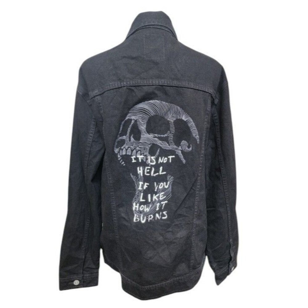 Cuidado Con El Perro Black Gothic Jean Trucker Jacket Size XL Skull Punk